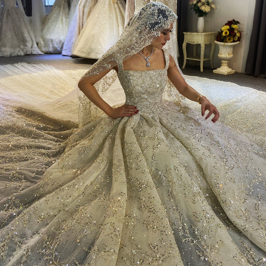 Luxury High Quality Lace long sleeves Bridal Wedding Ball Gown Dress - Image 2
