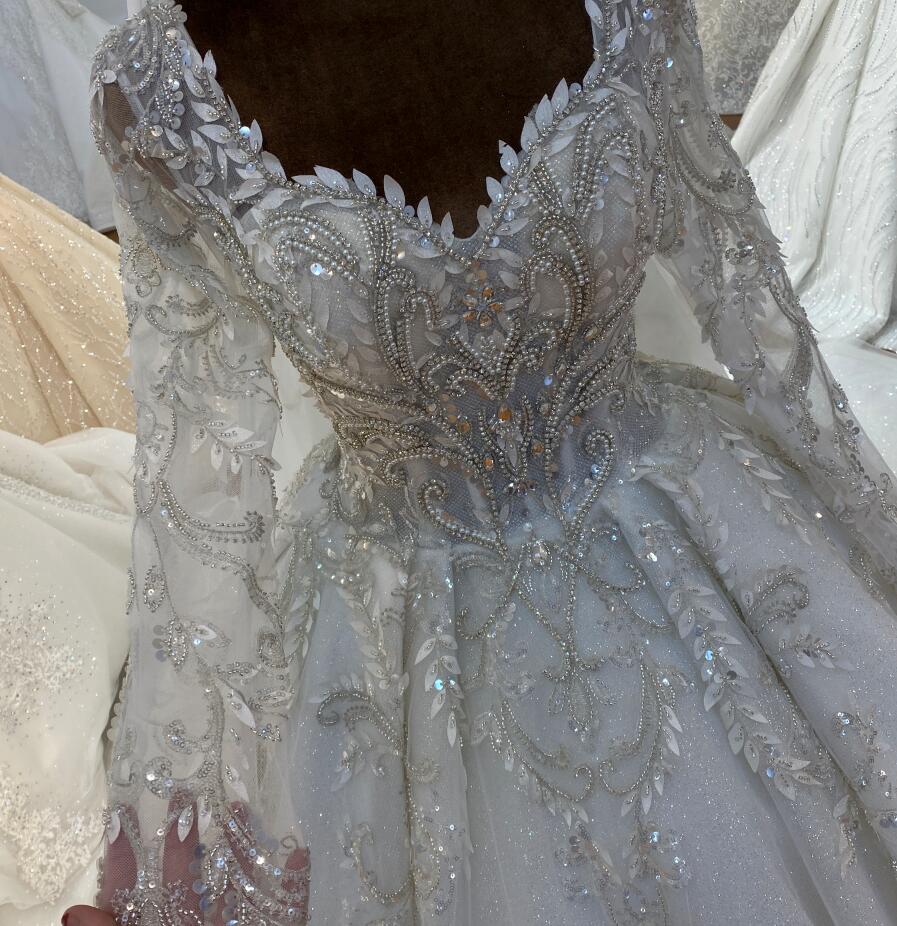 Bridal Luxury Lace beaded Long Sleeve dream Wedding Dress - Image 5