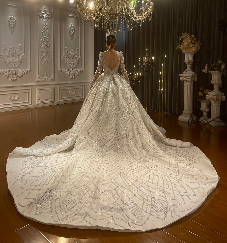Luxury High Quality Lace long sleeves Bridal Wedding Ball Gown Dress - Image 6