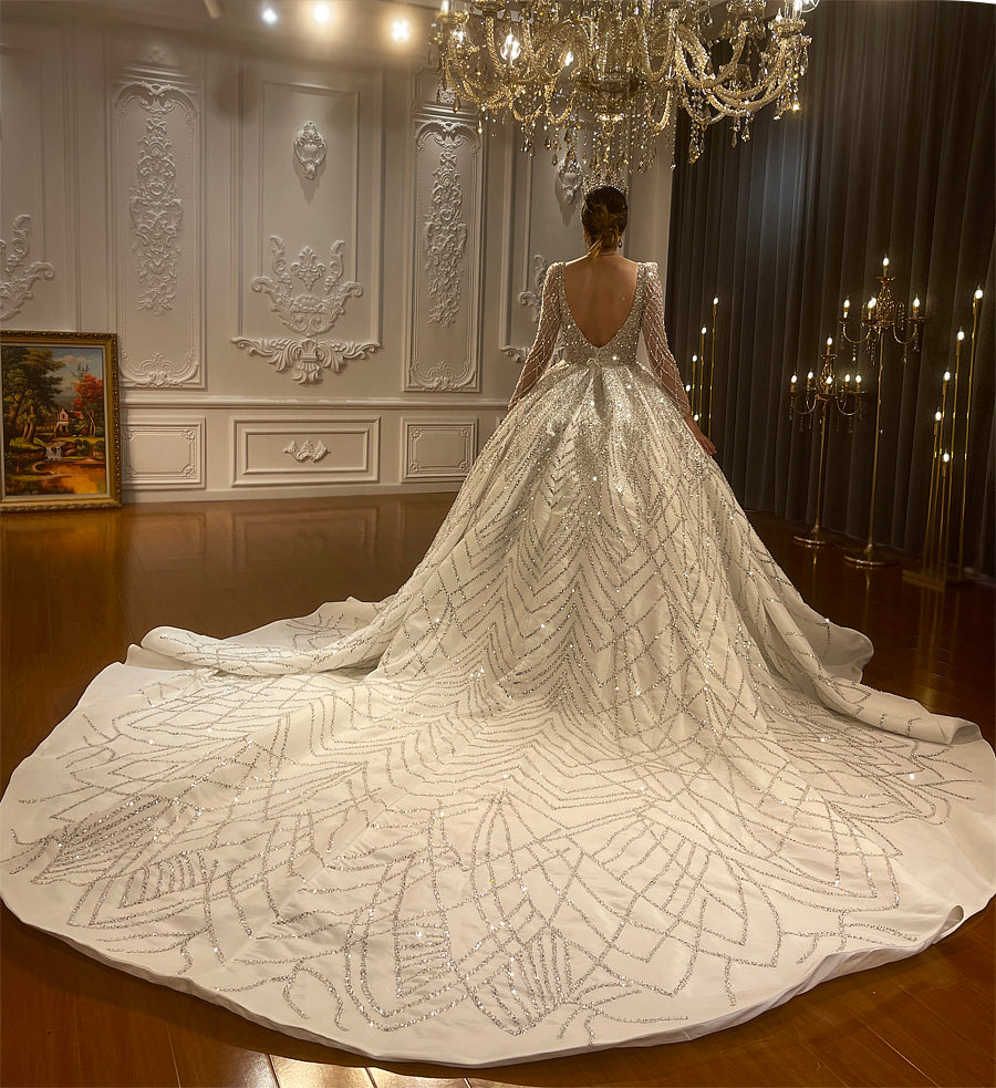 Luxury High Quality Lace long sleeves Bridal Wedding Ball Gown Dress - Image 7
