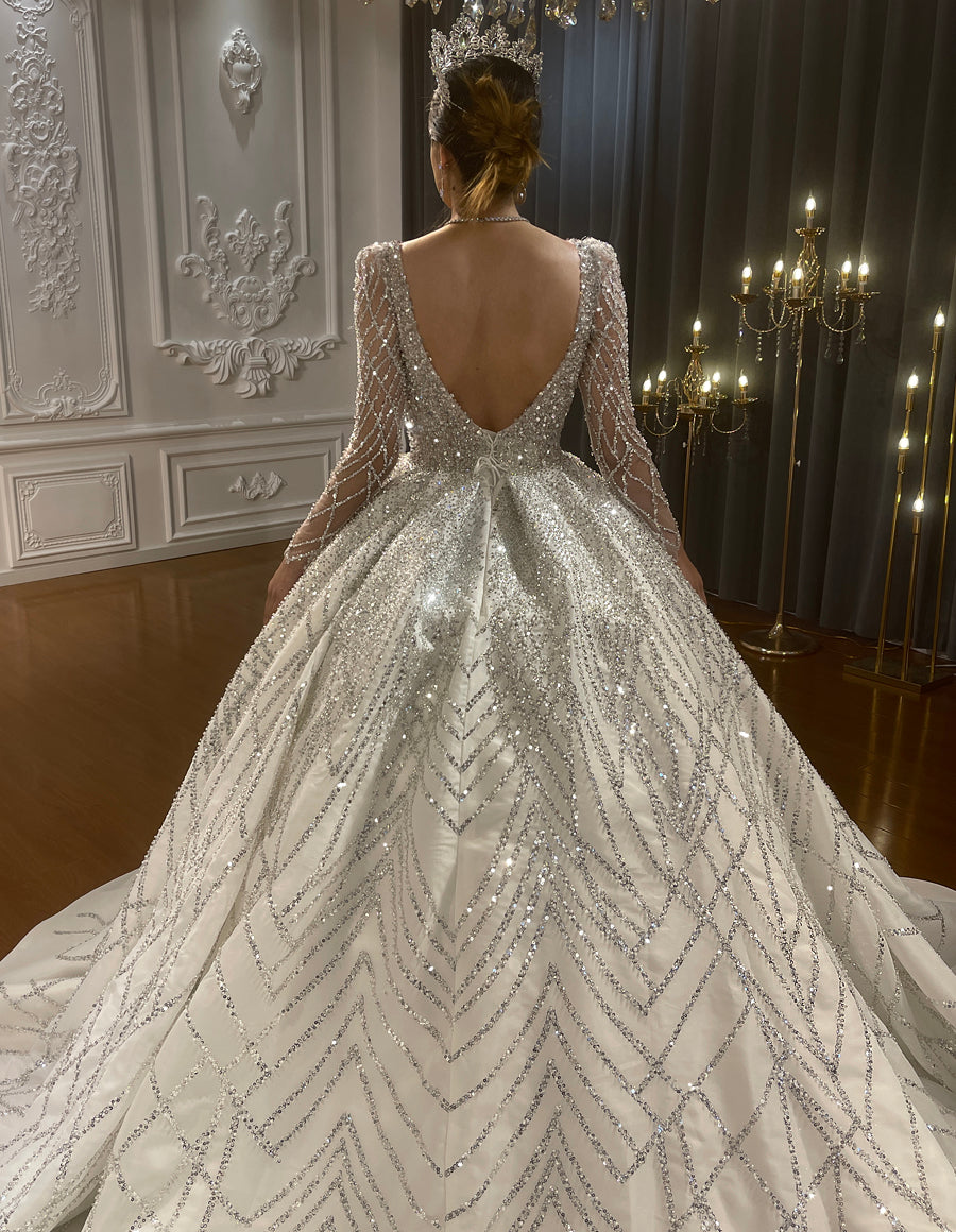 Luxury High Quality Lace long sleeves Bridal Wedding Ball Gown Dress - Image 5