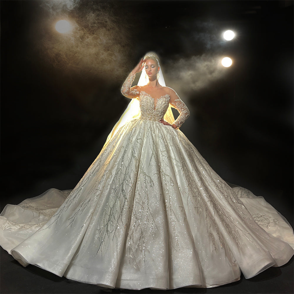 Luxury beaded full of crystals Lace Bridal Long Sleeve glamorous Wedding Dress - Image 6