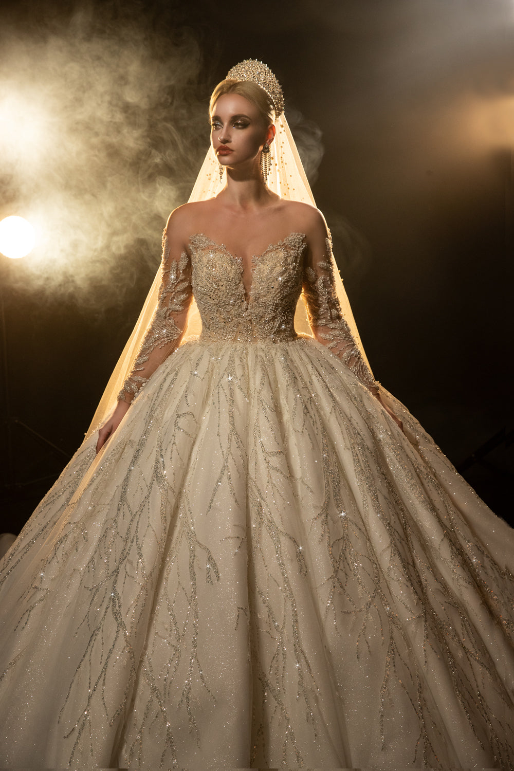 Luxury beaded full of crystals Lace Bridal Long Sleeve glamorous Wedding Dress - Image 7