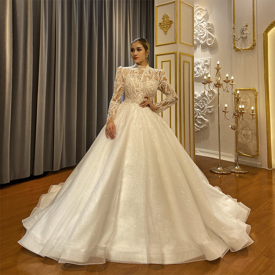 High Quality Lace long sleeves Bridal Wedding Ball Gown Dress - Image 2