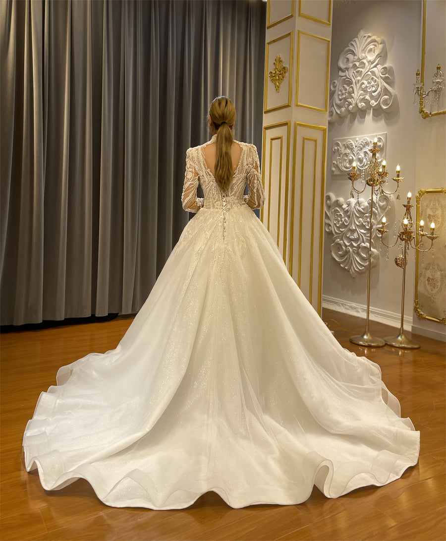 High Quality Lace long sleeves Bridal Wedding Ball Gown Dress - Image 3