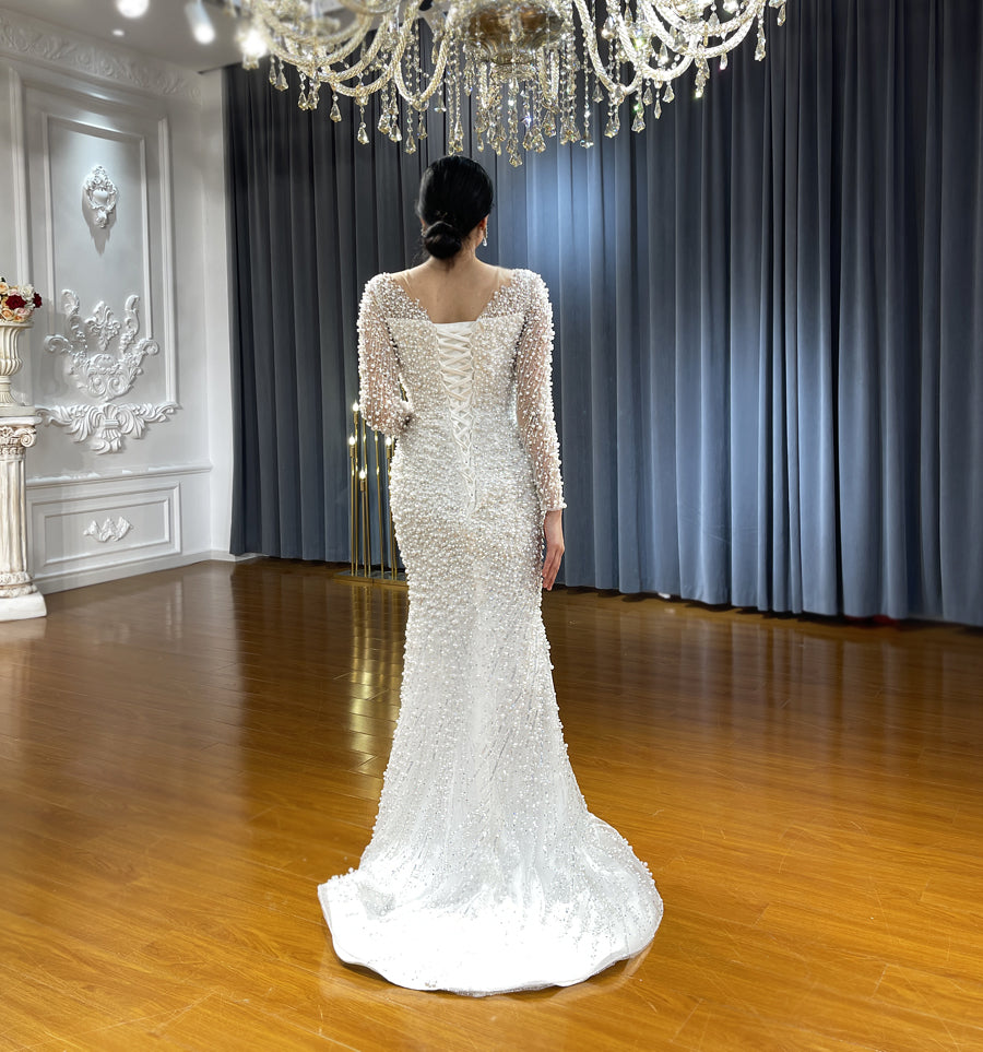 Bridal Mermaid Long Sleeve Lace High Quality Wedding Dress For Women - Image 4