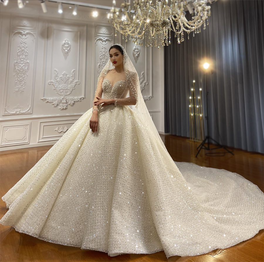 Luxury Bridal high quality Long Tail lace Dream Wedding Dress - Image 5