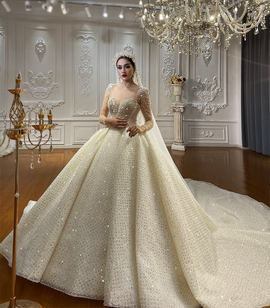 Luxury Bridal high quality Long Tail lace Dream Wedding Dress - Image 3