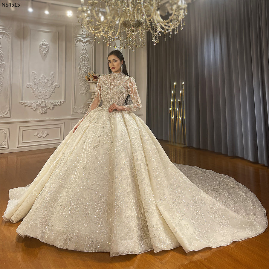 High Quality Lace long sleeves Bridal Wedding Ball Gown Dress - Image 6