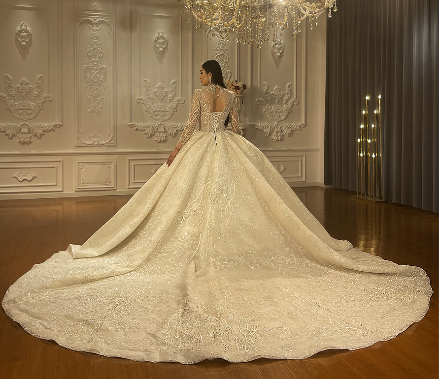 High Quality Lace long sleeves Bridal Wedding Ball Gown Dress - Image 3