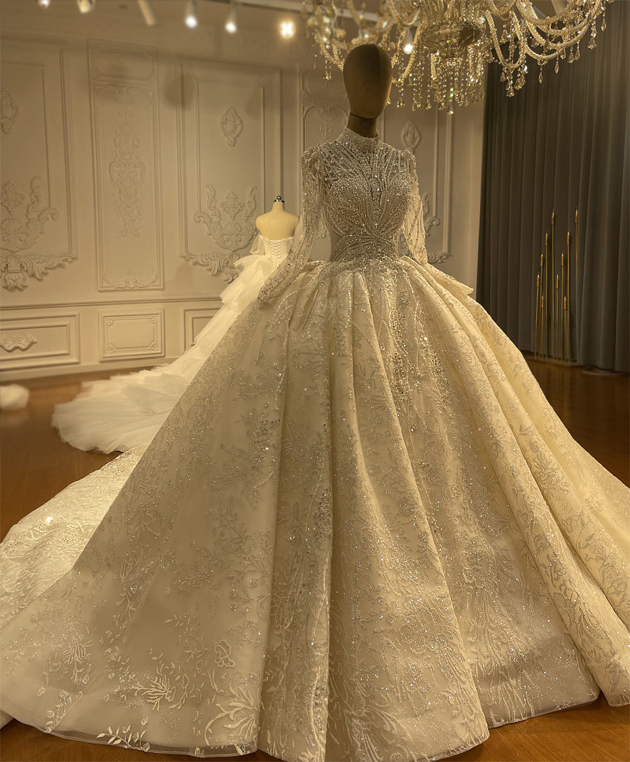 High Quality Lace long sleeves Bridal Wedding Ball Gown Dress - Image 4