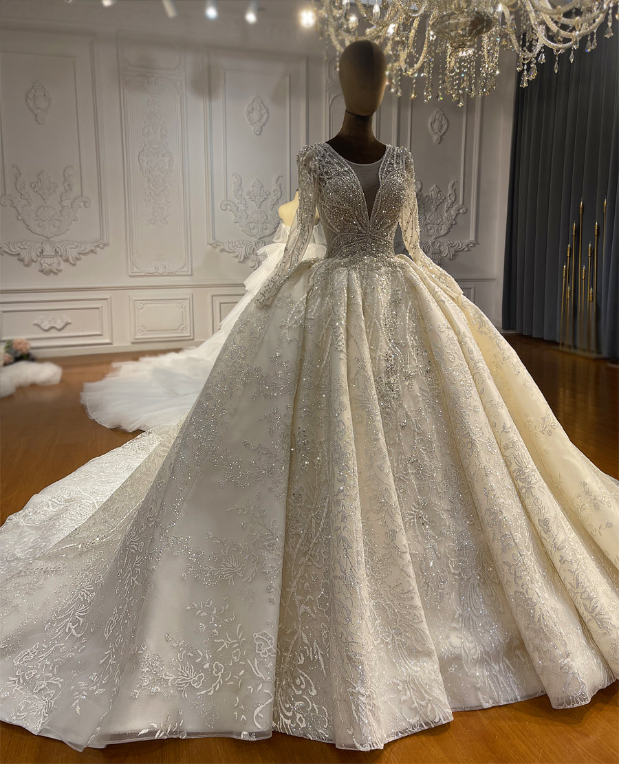 High Quality Lace long sleeves Bridal Wedding Ball Gown Dress - Image 5