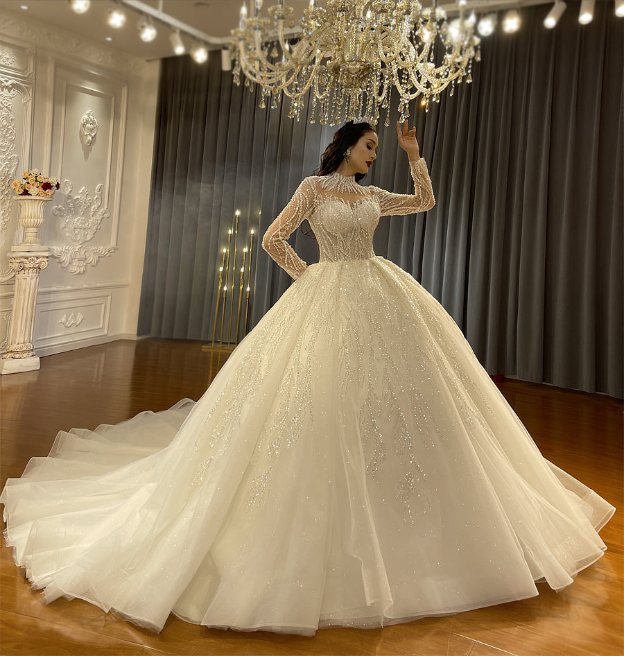 Beautiful Luxury Ball Gown High Neck Bridal Wedding Dresses - Image 4