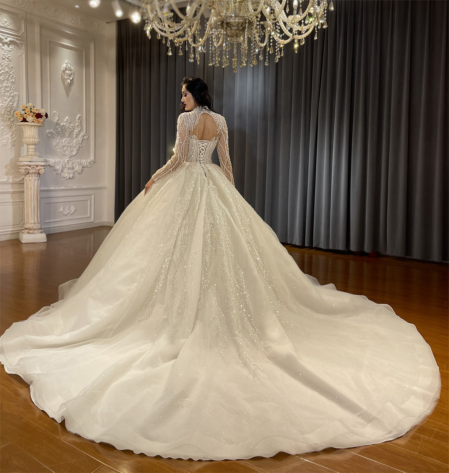 Beautiful Luxury Ball Gown High Neck Bridal Wedding Dresses - Image 3