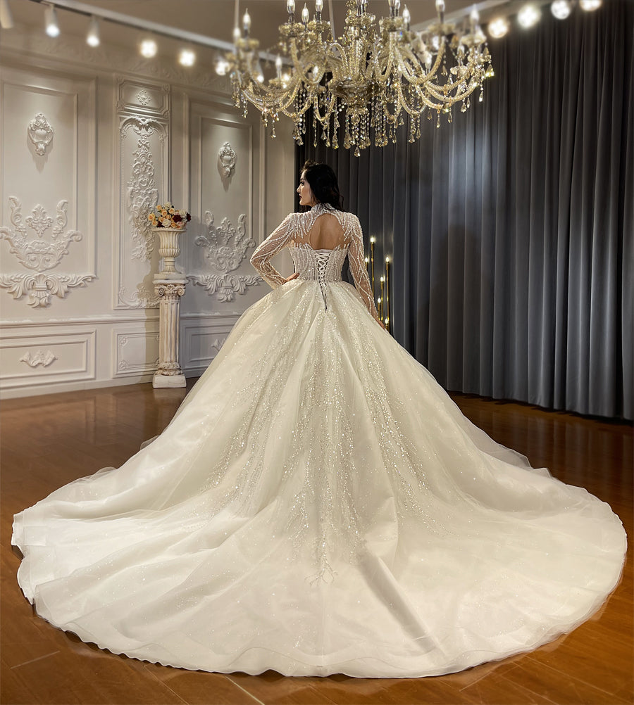 Beautiful Luxury Ball Gown High Neck Bridal Wedding Dresses - Image 2