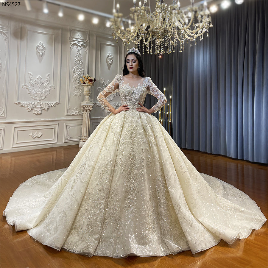 High Quality Lace long sleeves Bridal Wedding Ball Gown Dress - Image 6