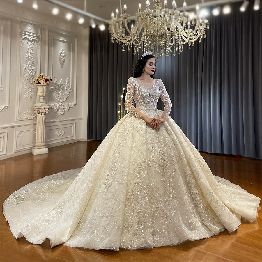 High Quality Lace long sleeves Bridal Wedding Ball Gown Dress - Image 2
