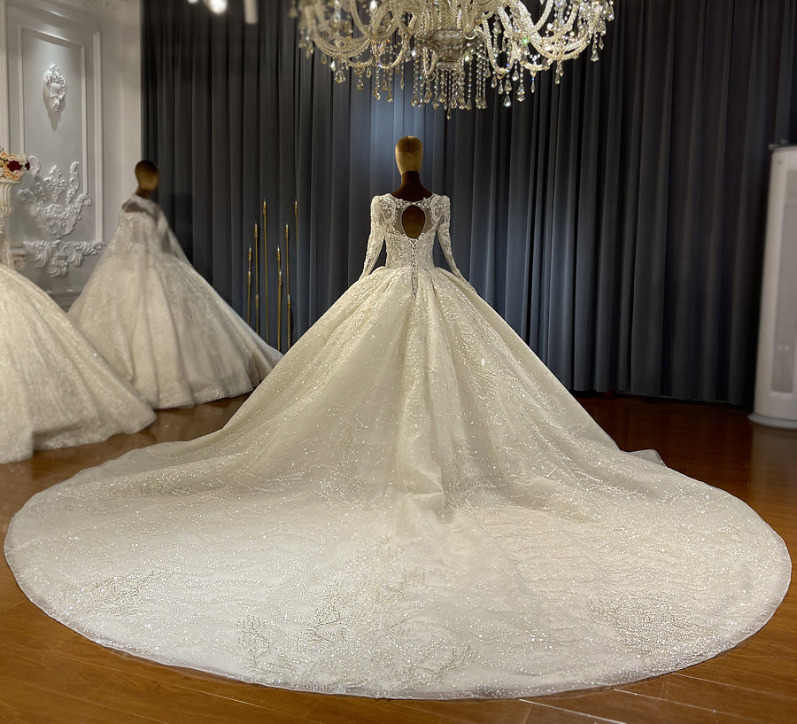 High Quality Lace long sleeves Bridal Wedding Ball Gown Dress - Image 5