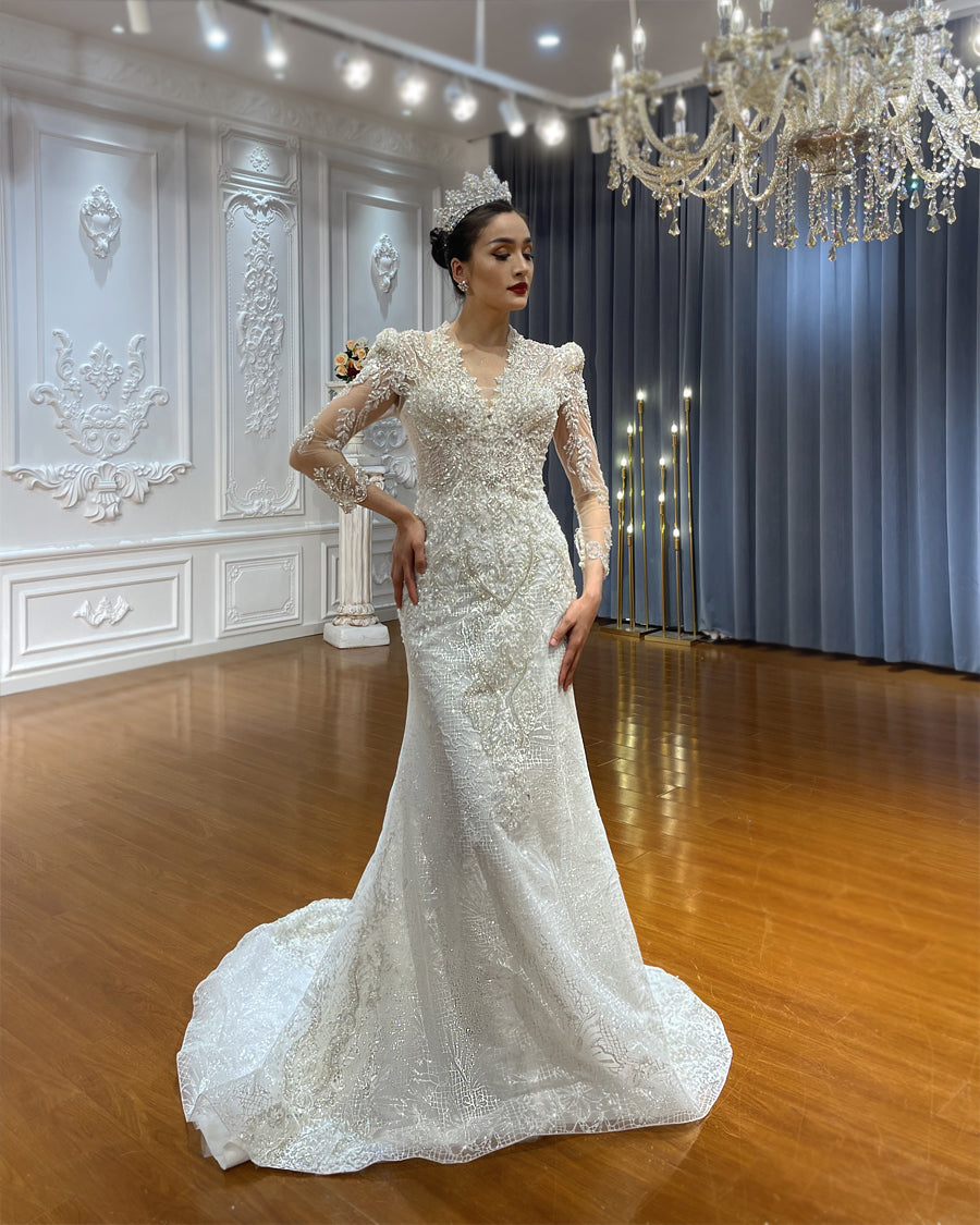 Bridal Mermaid Long Sleeve Lace High Quality Wedding Dress For Women - Image 5