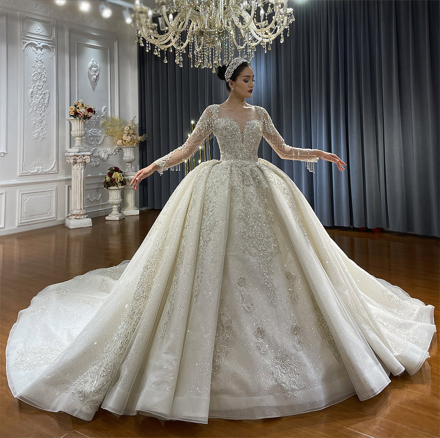 Luxury Bridal high quality Long Tail lace Dream Wedding Dress - Image 5
