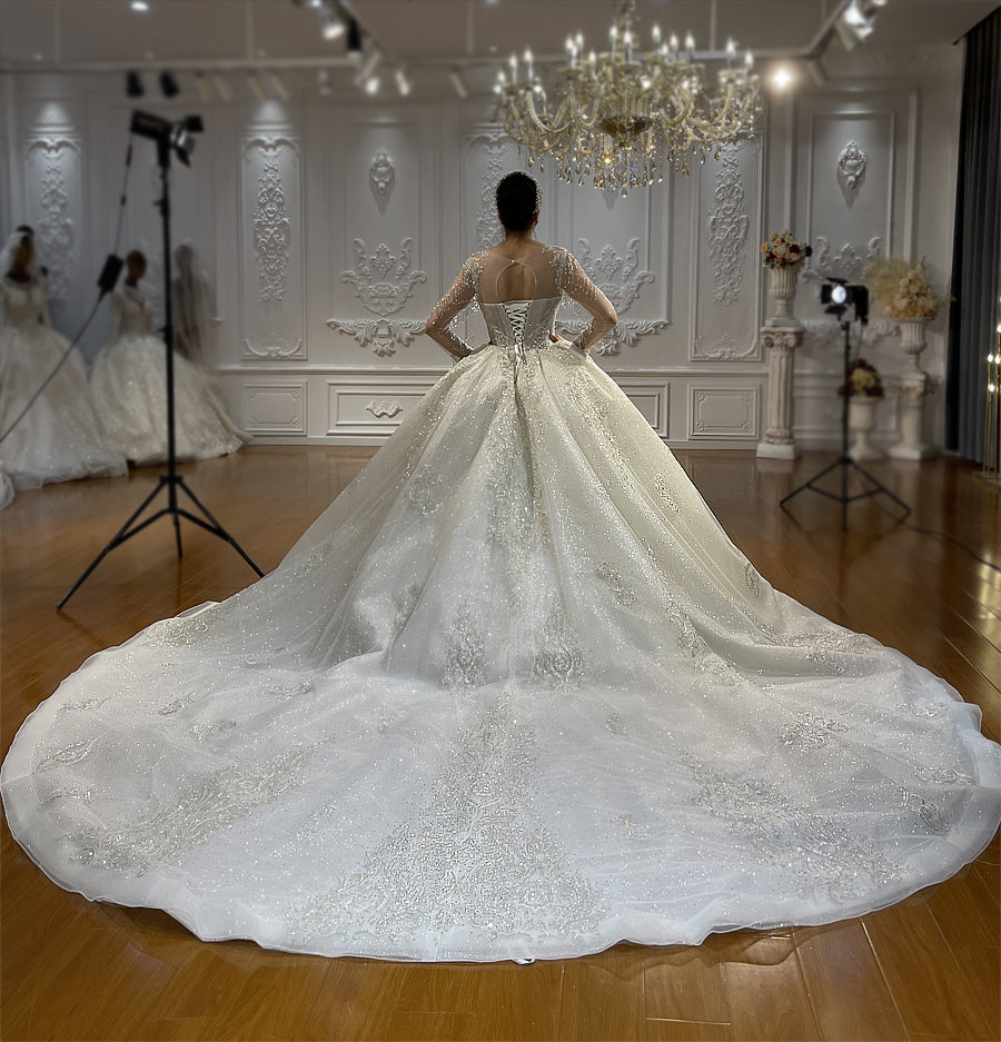 Luxury Bridal high quality Long Tail lace Dream Wedding Dress - Image 3