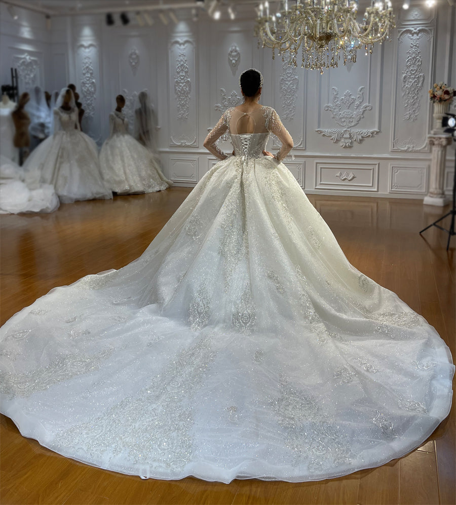 Luxury Bridal high quality Long Tail lace Dream Wedding Dress - Image 2