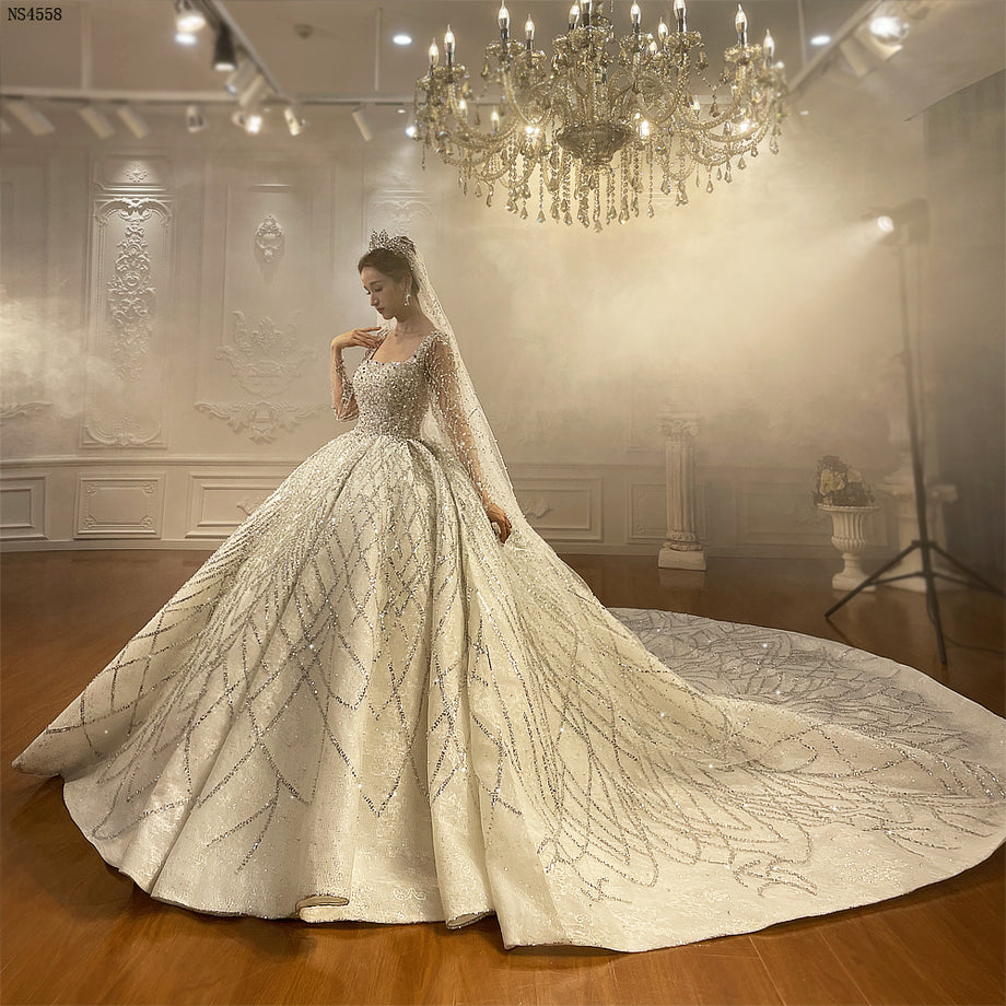 Luxurious High Quality Lace long sleeves Bridal Wedding Ball Gown Dress - Image 6