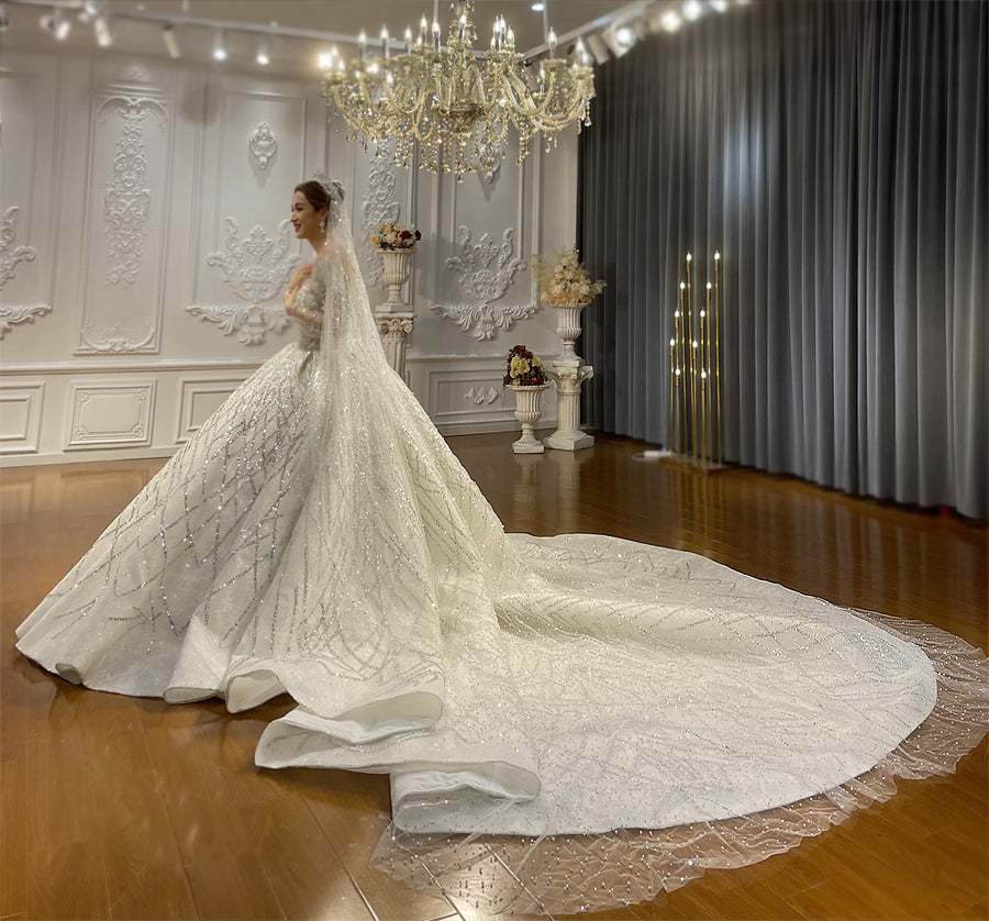 Luxurious High Quality Lace long sleeves Bridal Wedding Ball Gown Dress - Image 2