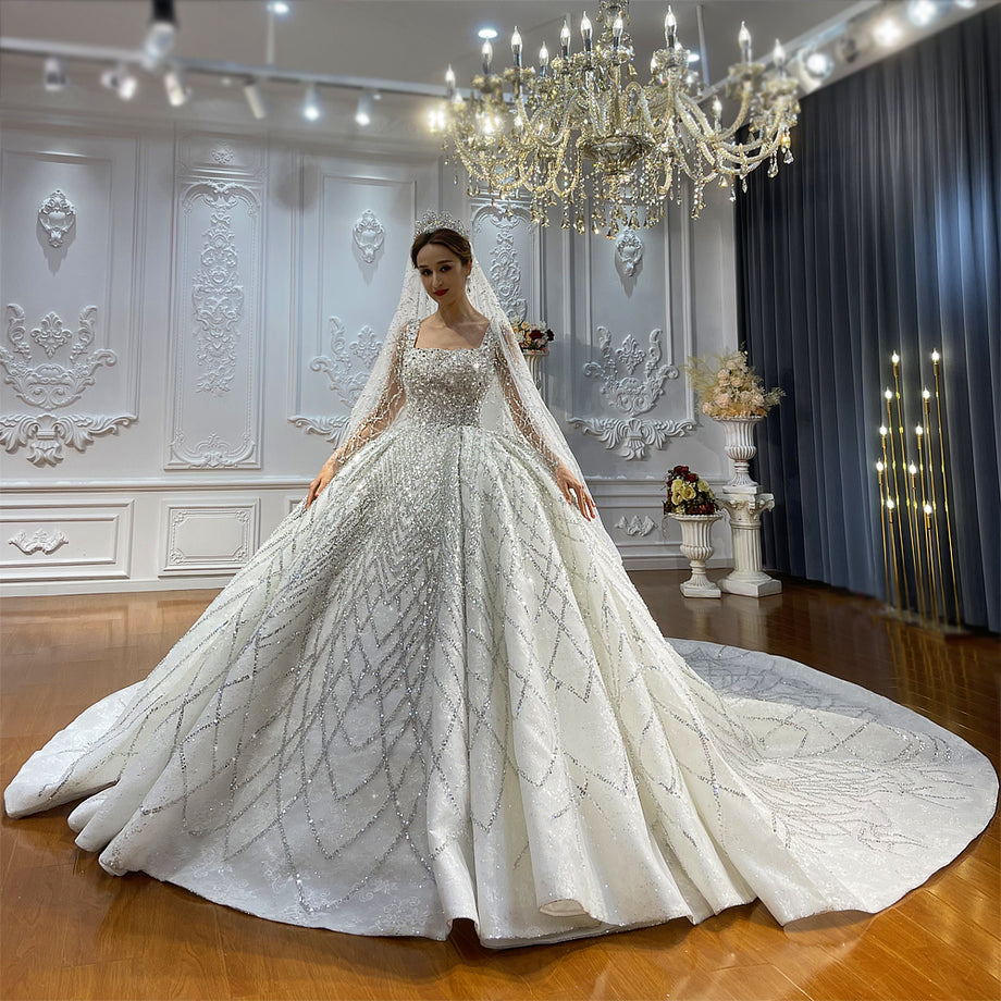 Luxurious High Quality Lace long sleeves Bridal Wedding Ball Gown Dress - Image 5