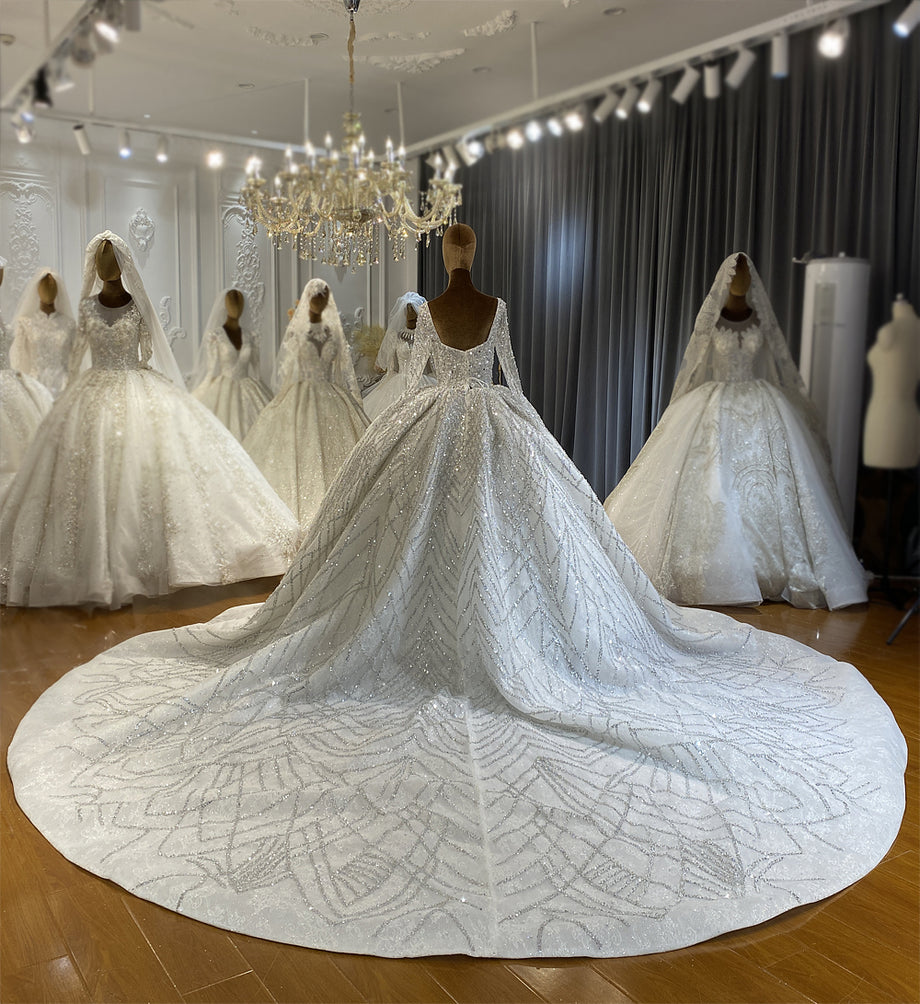 Luxurious High Quality Lace long sleeves Bridal Wedding Ball Gown Dress - Image 4