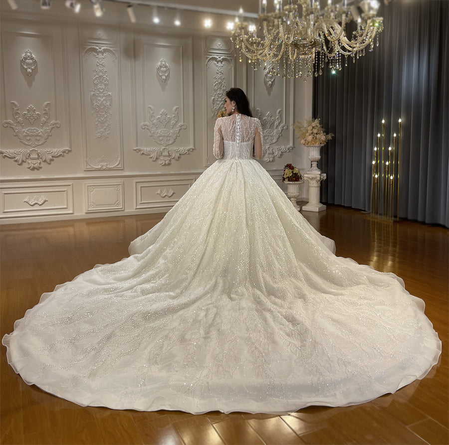 Luxury High Quality Lace long sleeves Bridal Wedding Ball Gown Dress - Image 2