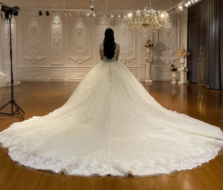 Luxury High Quality Lace long sleeves Bridal Wedding Ball Gown Dress - Image 6