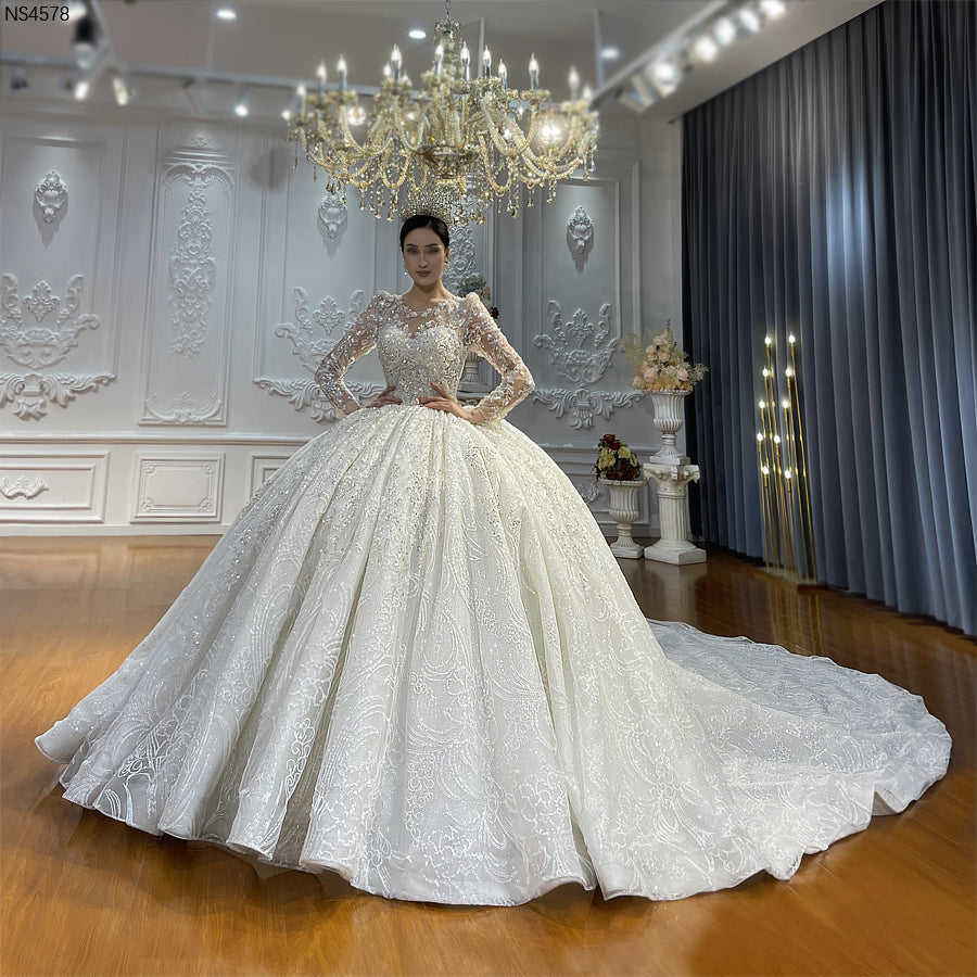 High Quality Lace long sleeves Bridal Wedding Ball Gown Dress - Image 2