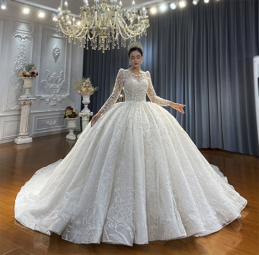 High Quality Lace long sleeves Bridal Wedding Ball Gown Dress - Image 4