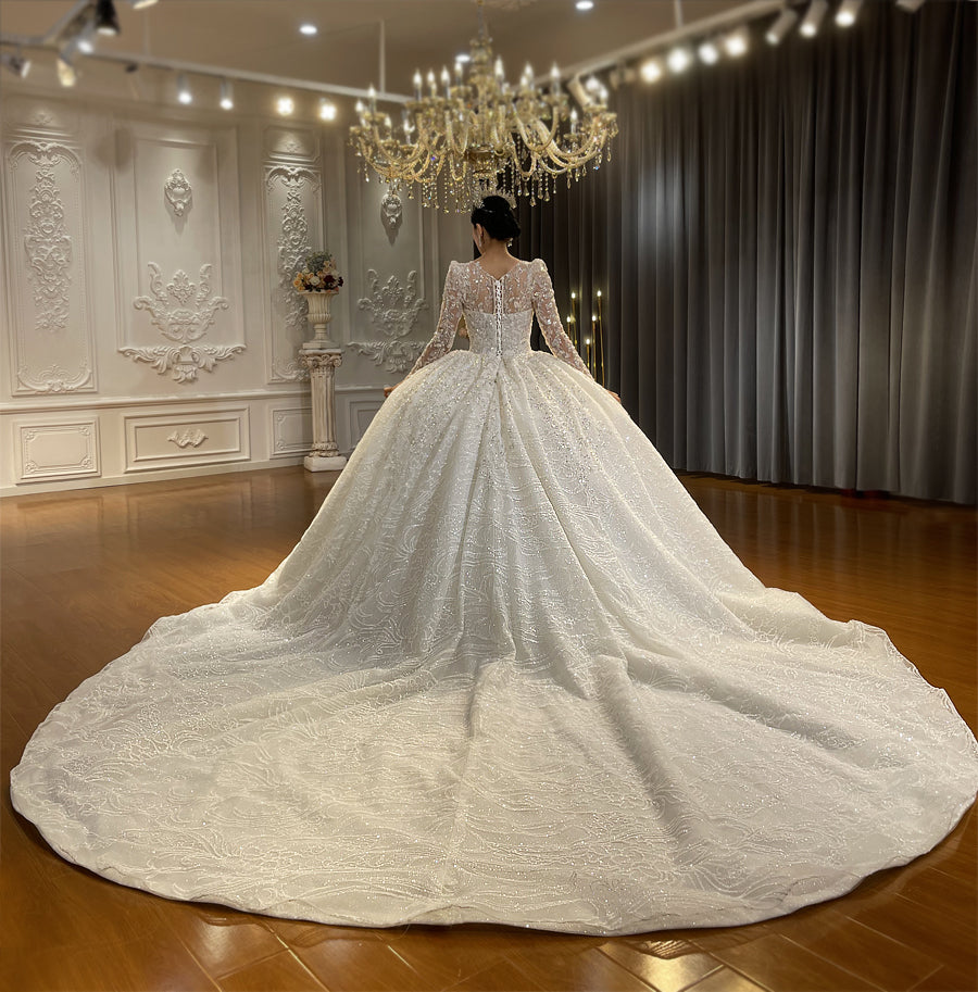 High Quality Lace long sleeves Bridal Wedding Ball Gown Dress - Image 3