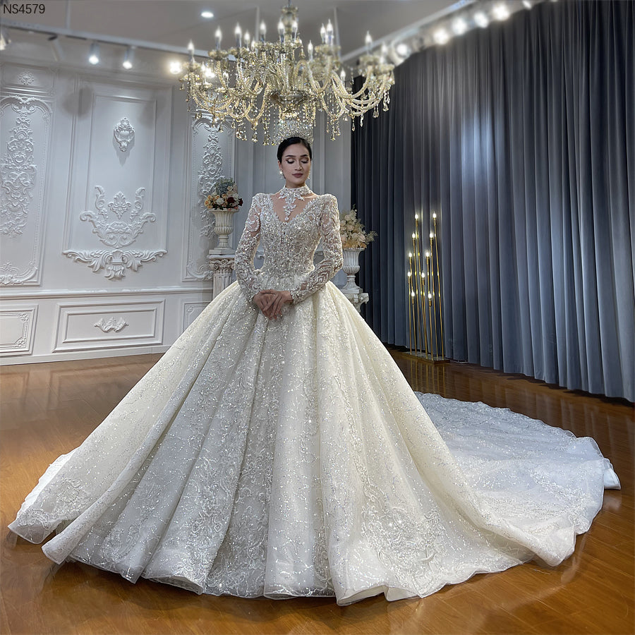 High Quality Lace long sleeves Bridal Wedding Ball Gown Dress - Image 5