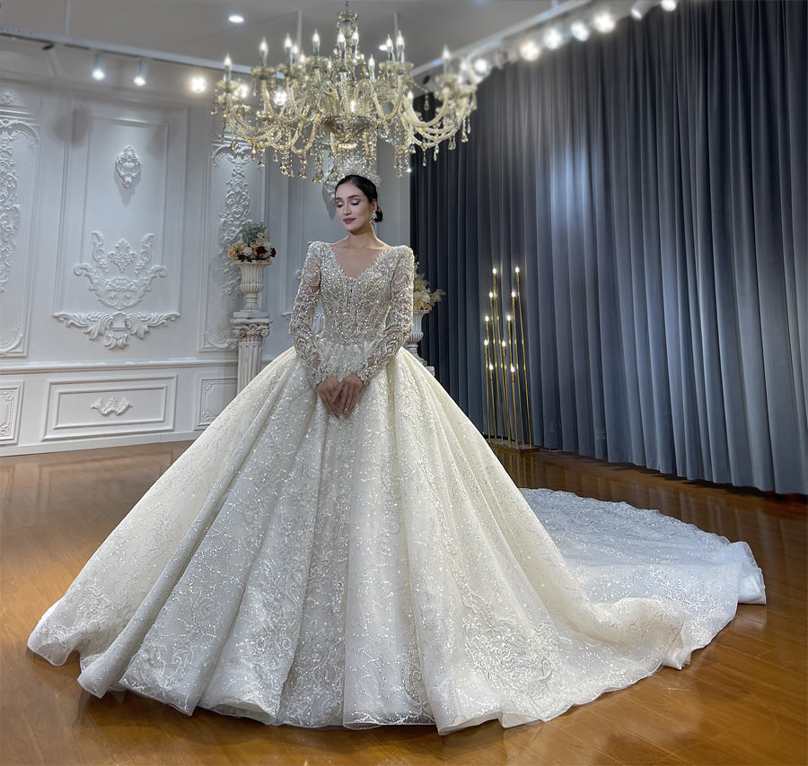 High Quality Lace long sleeves Bridal Wedding Ball Gown Dress - Image 2