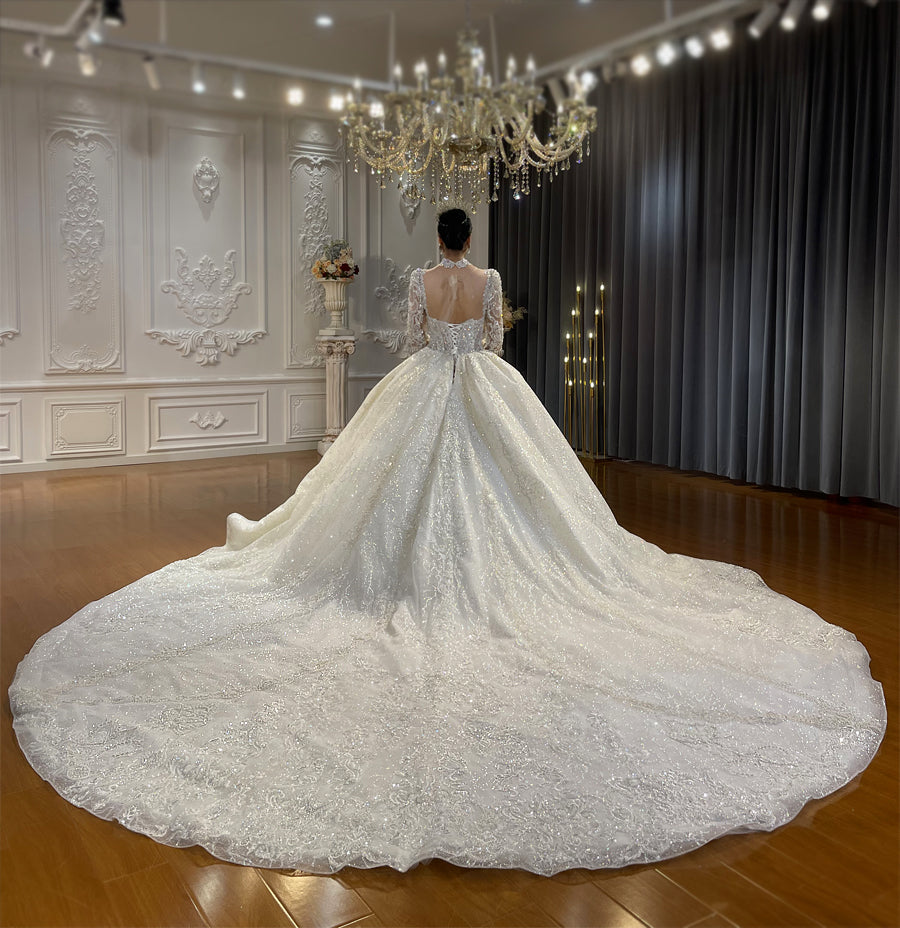 High Quality Lace long sleeves Bridal Wedding Ball Gown Dress - Image 4