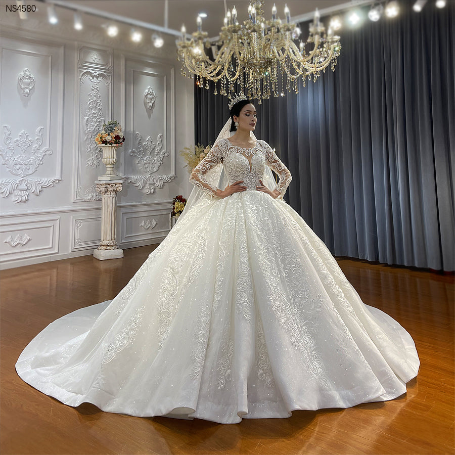 High Quality Lace long sleeves Bridal Wedding Ball Gown Dress - Image 4