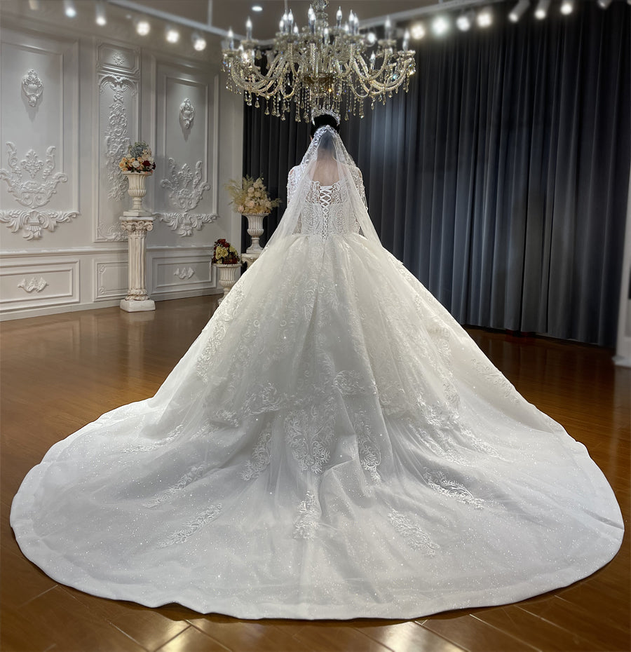 High Quality Lace long sleeves Bridal Wedding Ball Gown Dress - Image 3