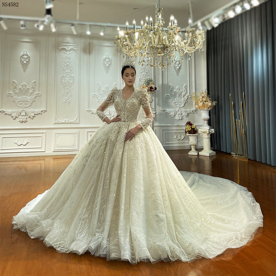 High Quality Lace long sleeves Bridal Wedding Ball Gown Dresses - Image 7