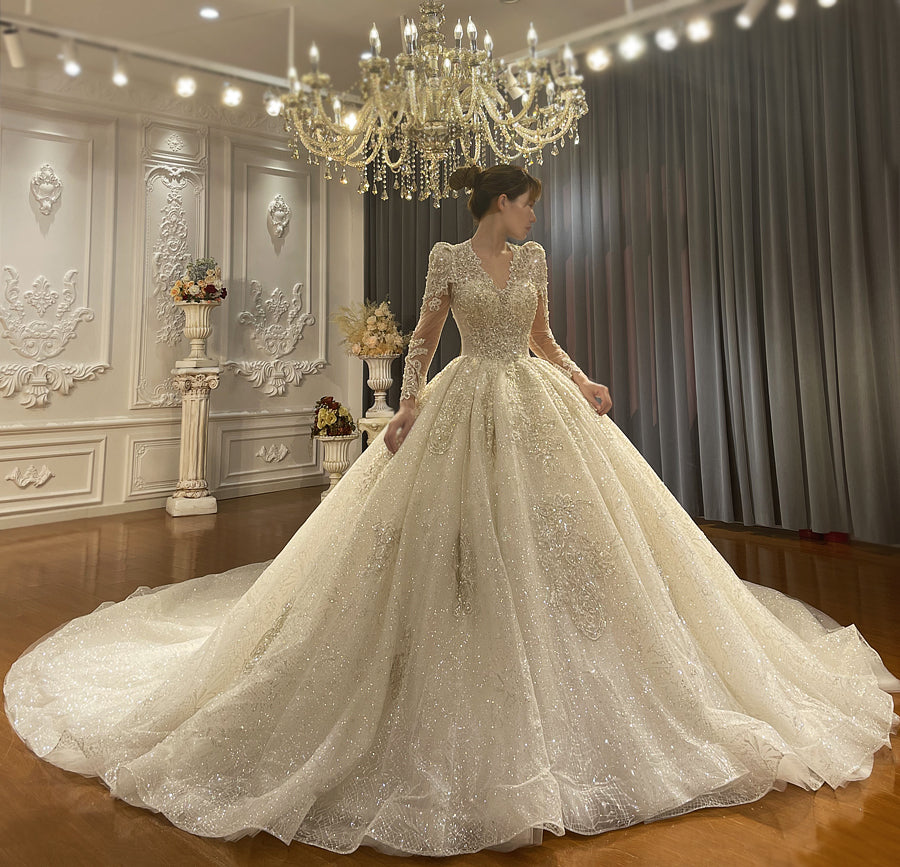 High Quality Lace long sleeves Bridal Wedding Ball Gown Dresses - Image 6