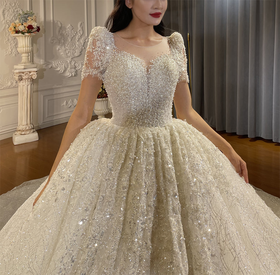 High Quality Lace short sleeves Bridal Wedding Ball Gown Dresses - Image 3