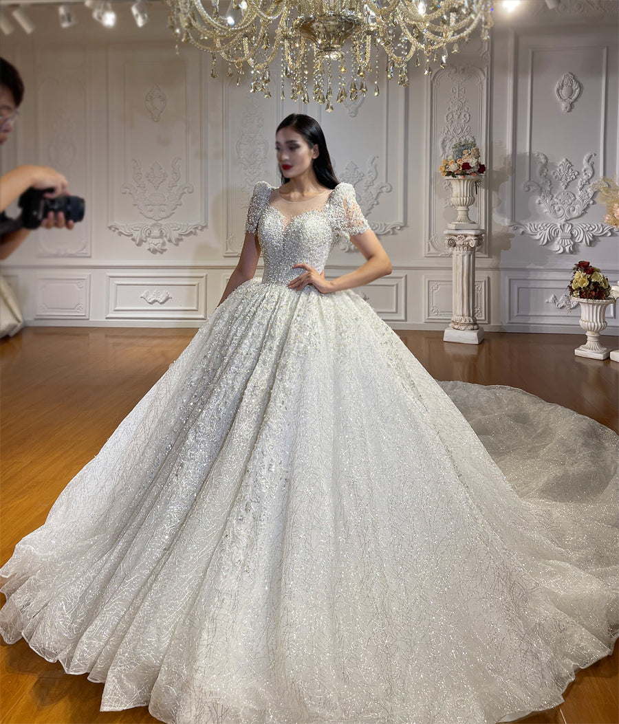 High Quality Lace short sleeves Bridal Wedding Ball Gown Dresses - Image 2