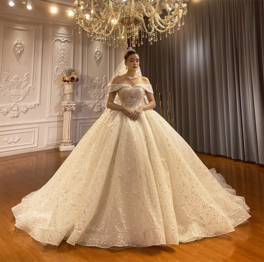High Quality Lace Off Shoulder Bridal Wedding Ball Gown Dresses - Image 6