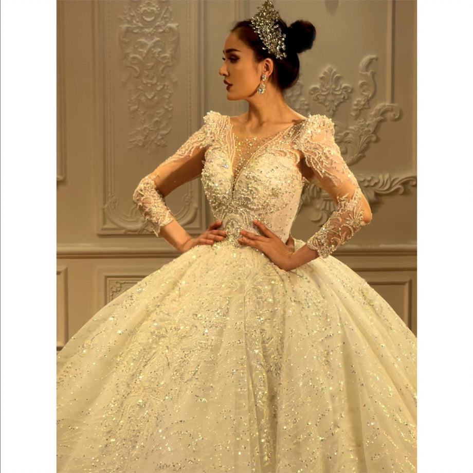 High Quality Lace long sleeves Bridal Wedding Ball Gown Dresses - Image 8