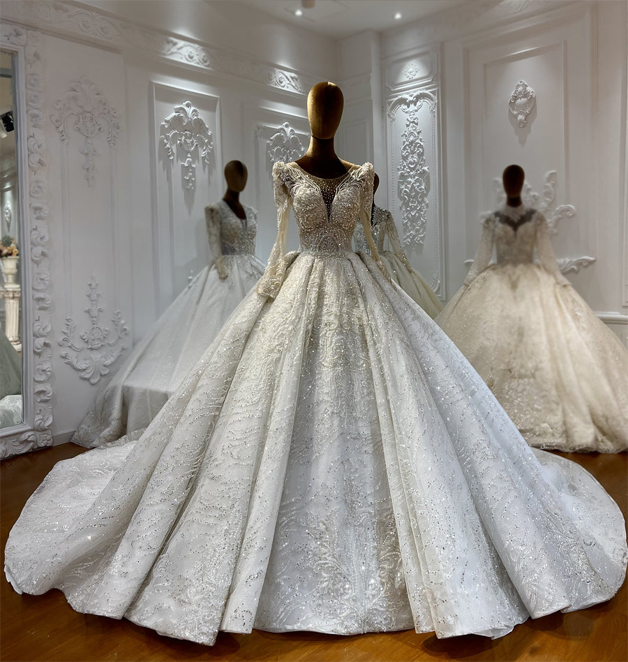 High Quality Lace long sleeves Bridal Wedding Ball Gown Dresses - Image 11