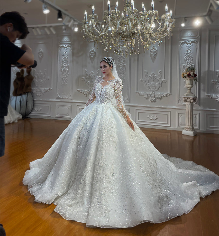 High Quality Lace long sleeves Bridal Wedding Ball Gown Dresses - Image 3