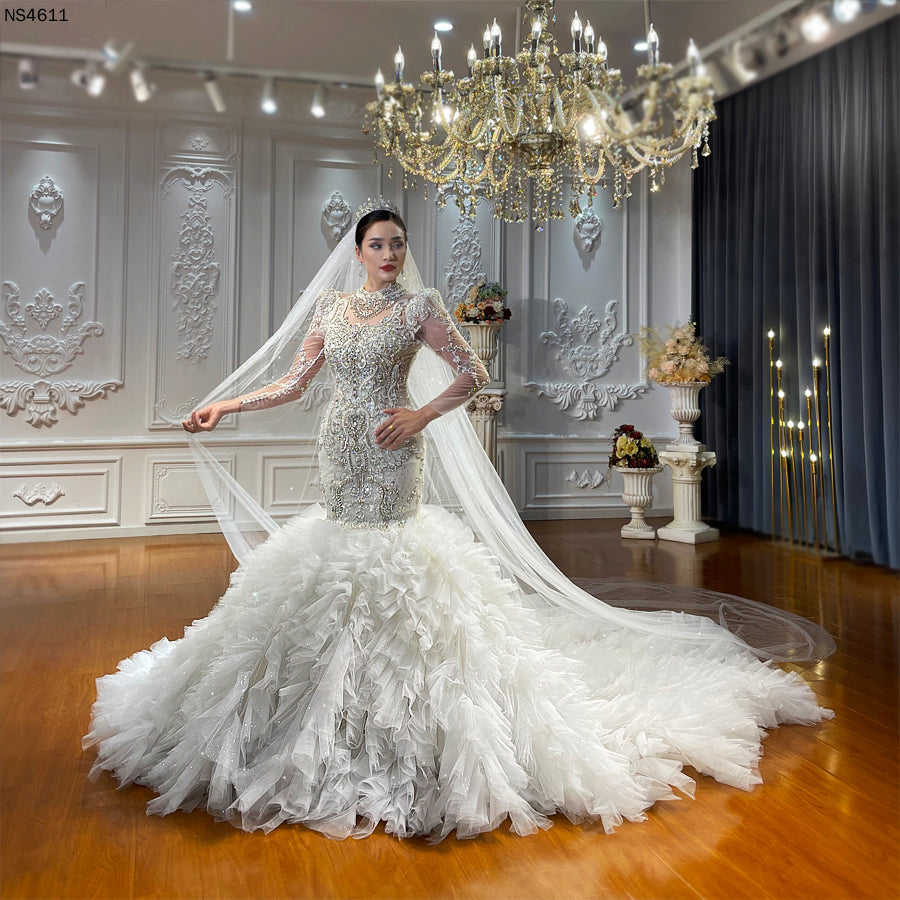 High Quality Lace long sleeves Bridal Mermaid Wedding Dresses - Image 5