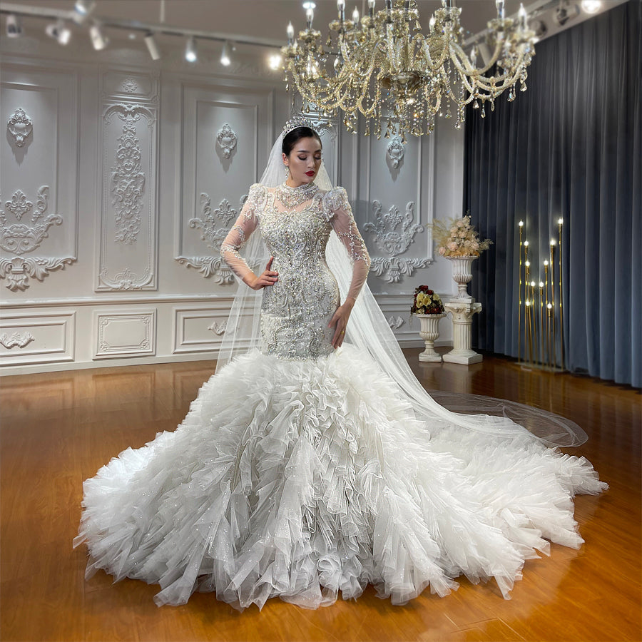 High Quality Lace long sleeves Bridal Mermaid Wedding Dresses - Image 4